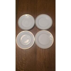 Set 4 White Gold Rim Porcelain Cup Saucers 6 Inch China Plates